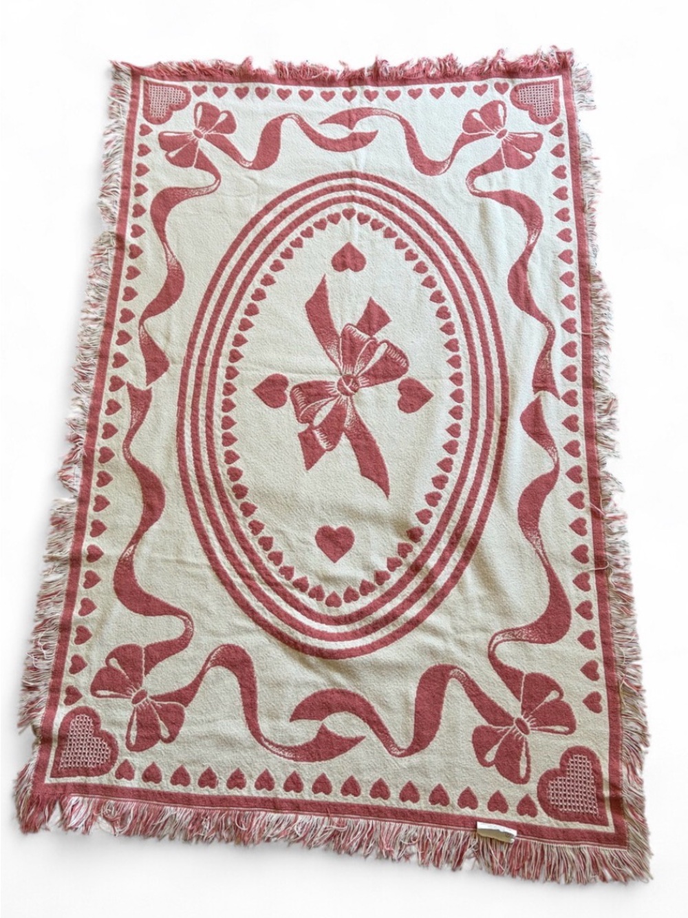 Vintage 1991 Reversible Pink & White Heart Coquette Blanket